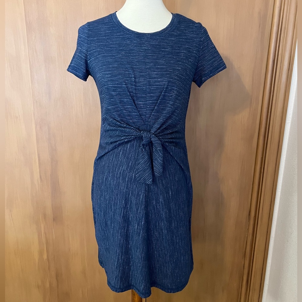 Talbots short sleeve striped faux wrap knit dress, S